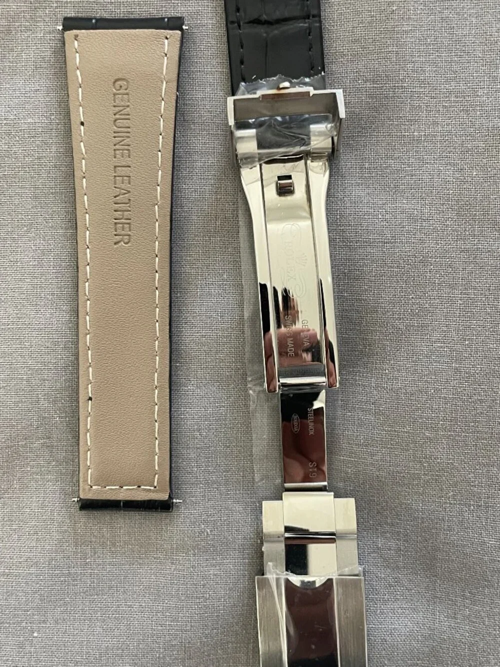 Black Leather Watch Band – 20mm for Rolex Watches | Steel Deployant Clasp